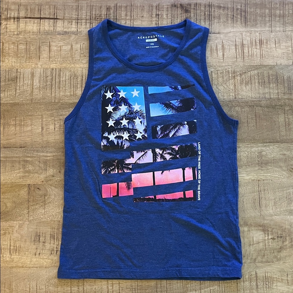 Aeropostale Navy Tank with Sunset Graphic